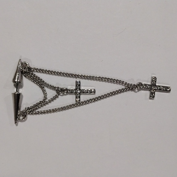 Silver-tone Layered Chain Sparkling Crosses Drop Earrings 3.5-in Women's Jewelry - Picture 3 of 6